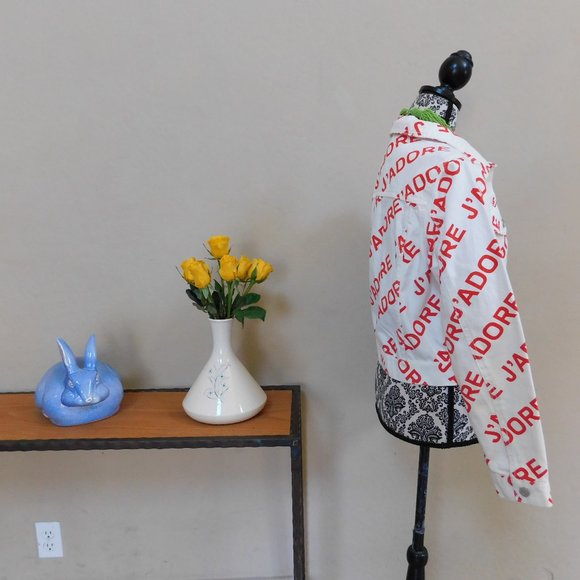 NWT Forever 21 J Adore white cotton denim cropped jean I love letter jacket F21 - Picture 6 of 16